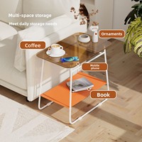 Table d'appoint moderne minimaliste en verre trempé avec rangement pour petites maisons, salon, table de chevet et usage bureautique