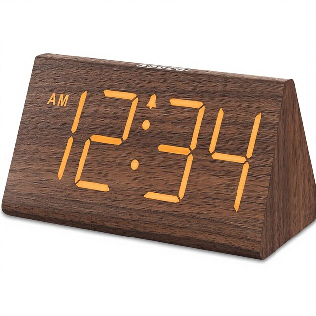 DreamSky Wooden Digital Alarm Clock-Electric Desk Clock Large Numbers USB Charging Port Adjustable Volume Brightness Dimmer