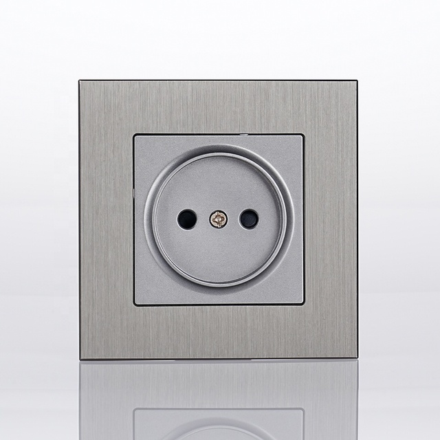 Wall Built in Power Outlet Plug with Aluminum Frame EU Standard 230V 16A Ungrounded Wall Socket