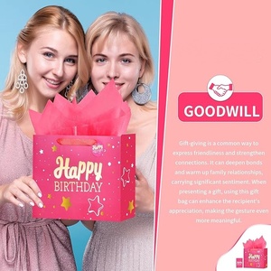 Bolsa de Regalo Rosa de Lujo para Cumpleaños con Papel de Arte Reciclado, Asa de Cuerda de Algodón, Papel de Seda y Tarjeta de Felicitación para Mujer - Product Image 6