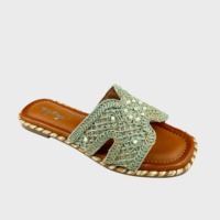 Mules de luxe décontractées haut de gamme pour femme, ornées de perles blanches et de fleurs tissées, à bout carré, plates, à enfiler, avec empeigne en forme de H