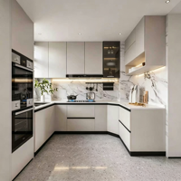 Fabrication professionnelle de systèmes d'armoires de cuisine modernes avec aménagement personnalisé pour les projets de cuisines de villas