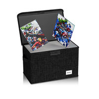 Boîte de rangement pour bandes dessinées rectangulaire pliable de grande taille noire empilable de haute qualité avec couvercles et poignée