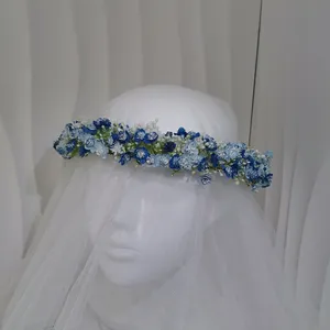 Corona de aliento de bebé blanca hecha a mano, corona de novia delicada, corona de niña de flores secas, suministros de boda, tocado de cumpleaños para niños