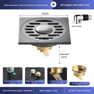 304 Stainless Steel Anti-odor <b>Brushed</b> Surface Deodorizing Filter Floor Drain Gun Gray All-Copper Core Bathroom Shower - Product Image 6