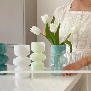 Новое поступление, разноцветная стеклянная ваза среднего размера в нордическом стиле для украшения стола, отеля, свадьбы, белая/бежевая