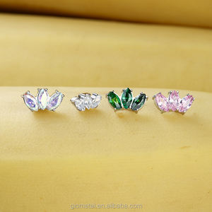 Joyería Corporal Giometal al por Mayor, Titanio ASTM F136, Terminales de Labret con Rosca y Circonita Cúbica en Forma de Marquesa, Piercing para Tragus, Cartílago y Concha - Product Image 4