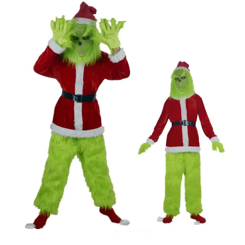 Noel yeşil canavar Grinches garip noel baba Set parti tulum Cosplay kostüm