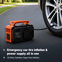 Station d'alimentation portable 300W OTHC C3B à onde sinusoïdale pure, batterie lithium-ion, panneau solaire 100W, pompe, gonfleur de pneus, affichage LED, lampe torche