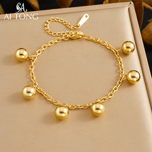 Pulsera de <span class=keywords><strong>Bolas</strong></span> Redondas de Acero Inoxidable Chapada en Oro Personalizada, Joyería de Lujo <span class=keywords><strong>para</strong></span> Mujer, Regalos Diarios Personalizados al por Mayor - Product Image 1