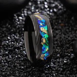 Poya Schmuck Damaskus Getreide Blau Opal Blattgold Inlay Wolfram Trau ringe für Paare