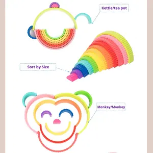 Blocs d'empilage arc-en-ciel pour l'éducation de la petite enfance, 12 arches, puzzle d'empilage Montessori, jouets éducatifs pour bébés - Product Image 4