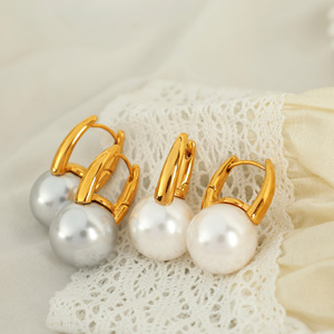 Boucles d'oreilles à clip tendance, imitation perle, or, bijoux de fête pour femmes, forme géométrique, boule élégante, origine Dongguan - Product Image 3