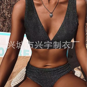 2023 New Style Special Fabric Two-Piece Swimsuit, Wheat Skin Tone Bikini 23516, European and American Style Swimsuit, AliExpress - Product Image 3