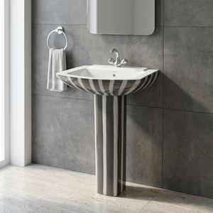 Zebra Pattern Porcelain Pedestal Wash Basin Vinus Set Black White Lavabo <b>Sink</b> Stand Bathroom India Design - Product Image 2