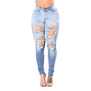 Women's Plus Size High Waisted Denim Skinny Jeans Stretch Ripped Distressed Breathable Casual Eco-Friendly Quick Dry 300 GSM - Product Image 5