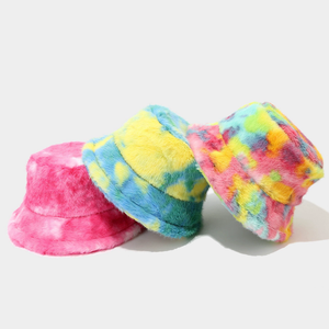 Chapeau bob en fourrure tie-dye coloré, chaud, tendance, pour l'automne et l'hiver, avec logo personnalisé, broderie en polyester, unisexe - Product Image 2