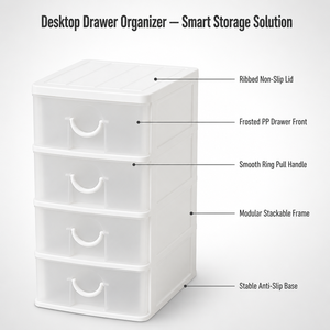 Organisateur de tiroirs en plastique empilable 2-4 niveaux avec couvercle, boîte de rangement de bureau pour la maison et le bureau - Product Image 2