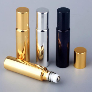 Vente en gros de flacons de parfum miniatures de 10 ml en noir, or et argent, flacons de parfum vides rechargeables avec bille roulante, électro-plaqué UV - Product Image 2