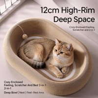 Lit grattoir ovale en sisal pour chat, nid profond de 12 cm de haut, en sisal durable avec boule suspendue, lit pour chat 2-en-1 pour le tranchage des griffes