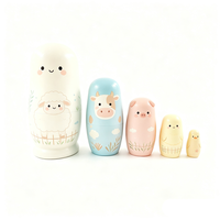 5 Katmanlı Ahşap İç İçe Geçen Bebekler Özel Çiftlik Hayvanları Rus Matryoshka Model Oyuncak Yapım Oyuncağı Saklama Kutusu Seti