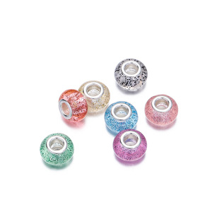 Resin Filled Glitter <b>Large</b> Hole <b>Beads</b> Ball Shape DIY Jewelry Accessories Unisex Bracelet Charms Multicolor Speckled Design - Product Image 4