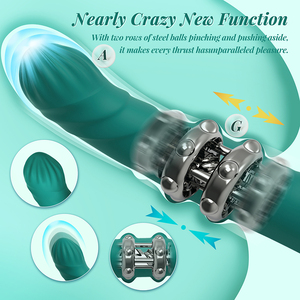 G-spot boncuklu itme vibratör yapay penis 10 bükülmüş boncuk desenleri klitoral stimülatör dönen özellikleri yeşil silikon + ABS günlük - Product Image 3