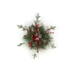 Factory Wholesale Artificial Christmas Wreath Snowflake Star Wreath Operated Pine Cones Frosted Decorative Flowers Plants