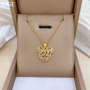 Fanhua Jewelry Tiktok Hot Selling Tarnish Free Stainless Steel Waterproof Gold Plated Mouse <strong>Necklace</strong> - Product Image 2