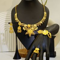 Afrika & Naher Osten 24K Vergoldetes Braut-Hochzeits-Schmuckset Halskette, Ohrringe, Ring & Armband