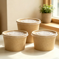 Bol à soupe jetable en papier kraft avec couvercle, résistant à la chaleur et compatible micro-ondes, contenant alimentaire écologique à emporter