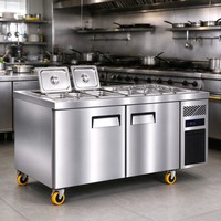 Station de préparation de pizzas grande capacité, réfrigérateur en acier inoxydable, cuisine commerciale, bar à sandwichs et salades, poste de travail réfrigéré