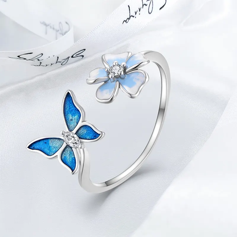 Ultimo su misura 925 gioielli in argento di alta qualità gioielli anello fiore farfalla anello aperto per le donne