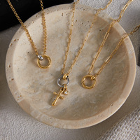 Collier pendentif MECYLIFE étanche en acier inoxydable plaqué or 18 carats, bicolore, double cercle, cœur et croix, à faire soi-même