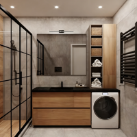Ensemble de meuble-lavabo de salle de bain en bois massif mural personnalisé BALOM avec miroir LED et rangement multi-niveaux, design imperméable