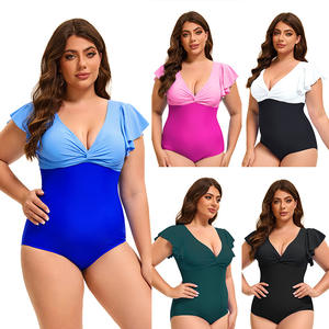 Elegante traje de baño de Fitness para mujer europea americana patrón sólido ropa de playa de una pieza Sexy corte trasero de talla grande transpirable - Product Image 1