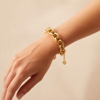 Bracelet Chaîne Maillons O Ovales Géométriques Massifs Personnalisés en Gros, Plaqué Or, Acier Inoxydable, Bijoux Tendance, Style Mode