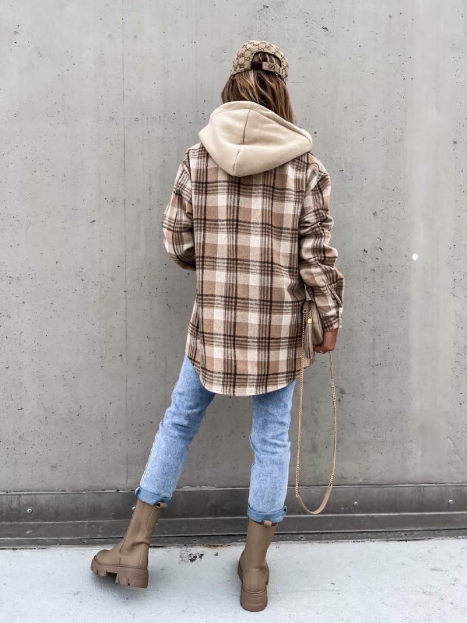 Zontroldy Giacca Oversize Donna A Quadri In Misto Lana E Flanella Con Cappuccio - Shacket Invernale Con Bottoni