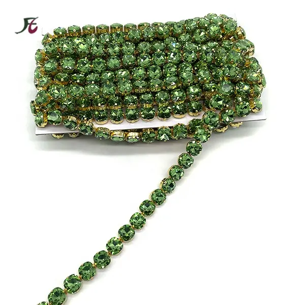 2024 kualitas terbaik rantai berlian imitasi berbentuk marmer hijau merak 10 yard/rol berlian imitasi pemangkasan pengantin untuk gaun karnaval
