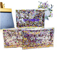 Pochette cosmétique transparente en PVC à paillettes avec poudre scintillante, logo personnalisé, fermeture éclair, sac à maquillage étanche, porte-monnaie
