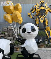 Sculpture de panda en acier inoxydable sur mesure, grande sculpture d'animal géométrique en métal pour centre commercial
