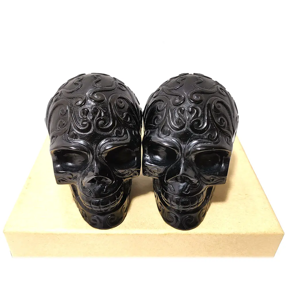 Obsidian Stone Obsidian Skulls Wholesale Natural Black Obsidian Skulls Hand-carved Crystal Crafts Home Decor
