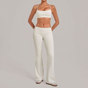 Completo Sportivo da Yoga a Gamba Lunga, Leggings Aderenti ad Asciugatura Rapida, Pantaloni a Gamba Larga, Reggiseno Sportivo, Set Yoga Personalizzabile con Logo per Donna - Product Image 1