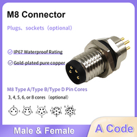 Connecteurs circulaires industriels étanches IP67 DIN M8 à 2/3/4/5/6/8 broches, codes A/B/D, pour montage sur panneau, mâle/femelle