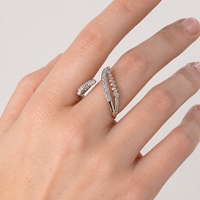 Bague ouverte asymétrique multicouche Mylove en argent sterling 925 plaqué rhodium avec micro-pavé de zircone cubique transparente, vente en gros