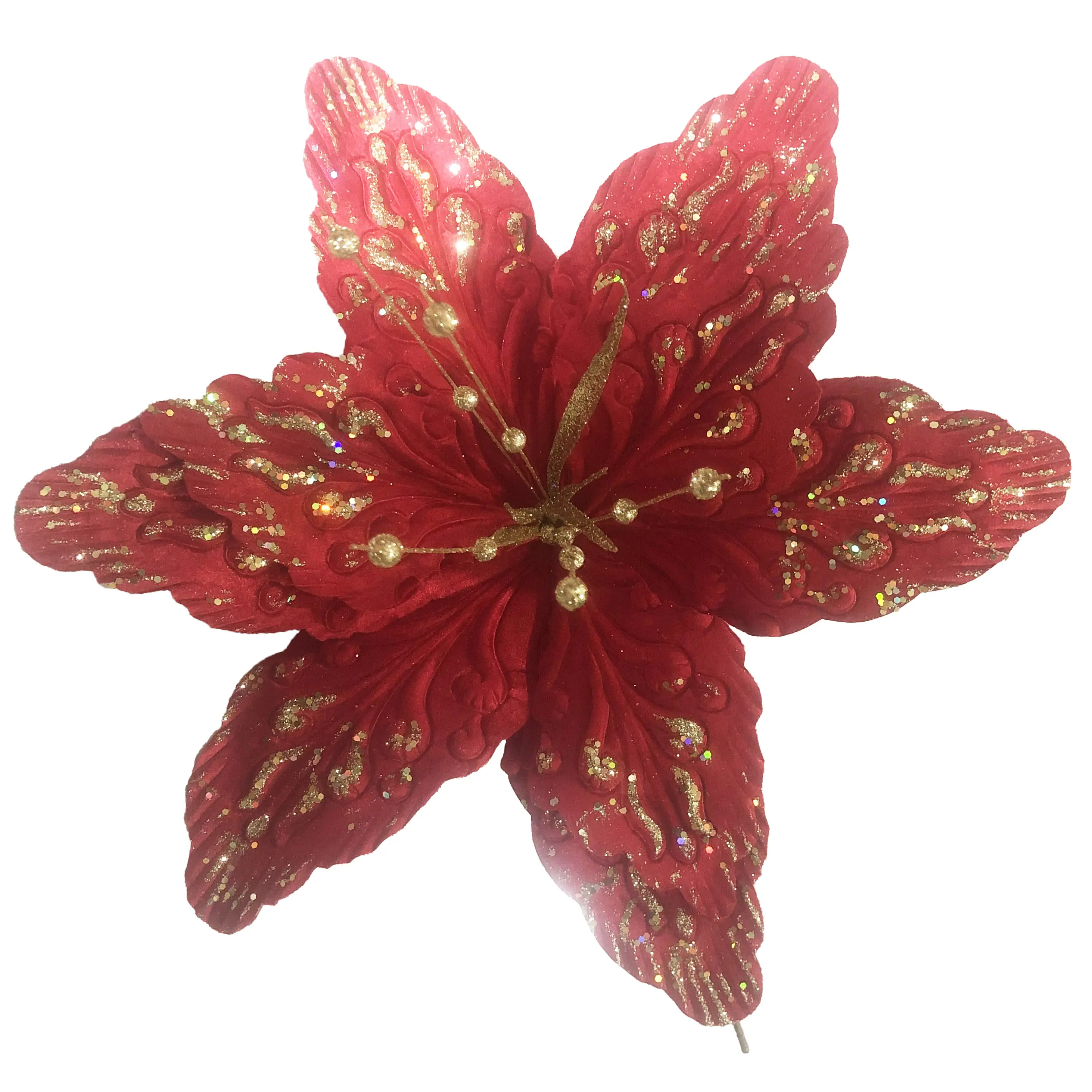 Fiore di natale GY BSCI natale rosso natale con paillettes artificiali in velluto fiore di simulazione di natale decorazione fiore