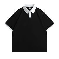 Chemise style streetwear 200g en pur coton, col rabattu, manches courtes, encolure color-block, coupe décontractée et ample, uniforme de classe