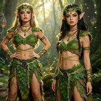 Kit de Costume de Fée Médiévale : Oreilles d'Elfe, Couronne de Feuilles Vertes, Ceinture en Chanvre à Boucle Serpent pour Foire Renaissance & Cosplay, Halloween & LARP