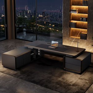 ชุดโต๊ะและเก้าอี้สำนักงานระดับไฮเอนด์สำหรับผู้บริหารหรูหราทันสมัยประธานผู้นำแผงโต๊ะคอมพิวเตอร์ขนาดใหญ่สไตล์ไม้ - Product Image 5