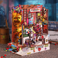 Kit DIY de niche à livres en bois sur le thème du skateboard, maison miniature avec lumière LED, modèle d'art urbain, serre-livres, cadeau artisanal pour adultes et adolescents